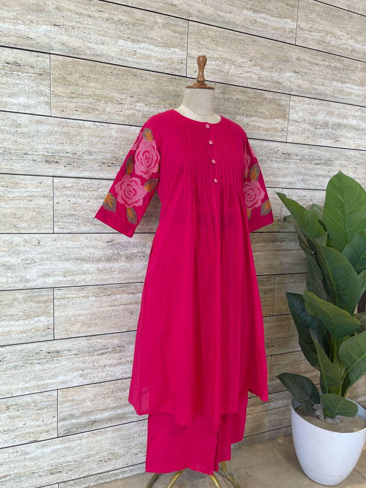 Embroidery sleeves cotton kurta pant