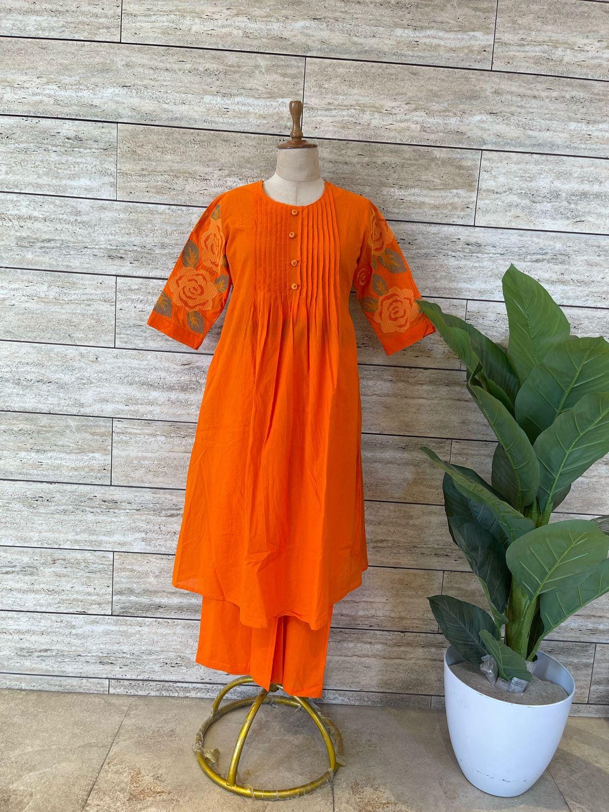 Embroidery sleeves cotton kurta pant