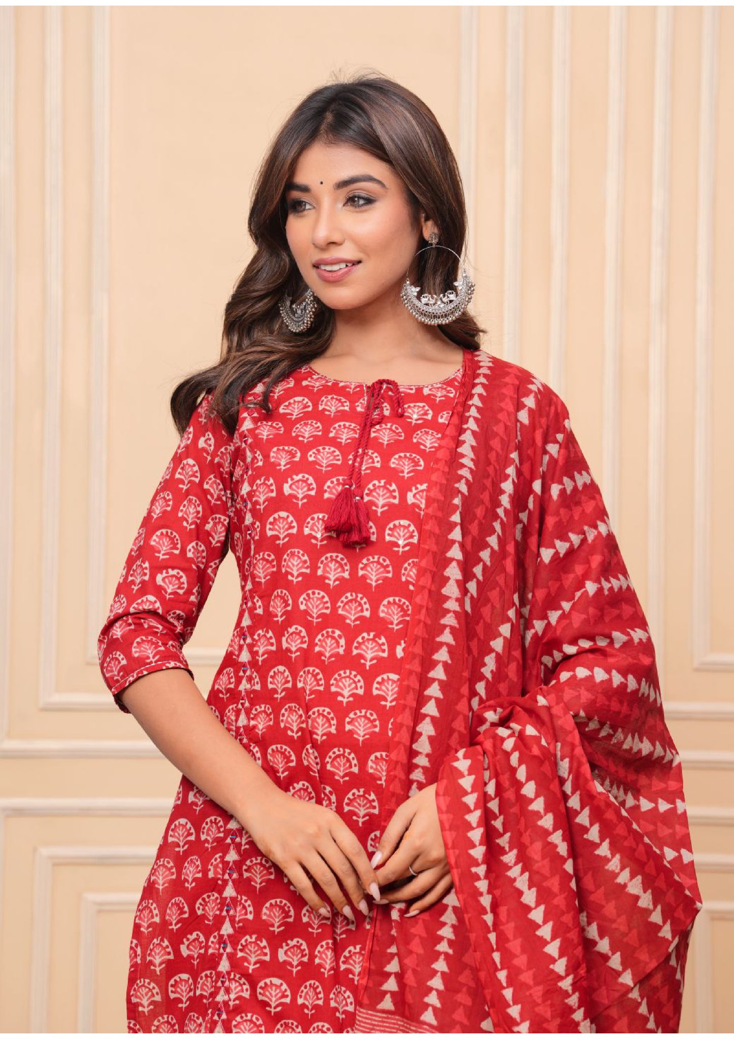 Pure cotton mitta red with real mirror work