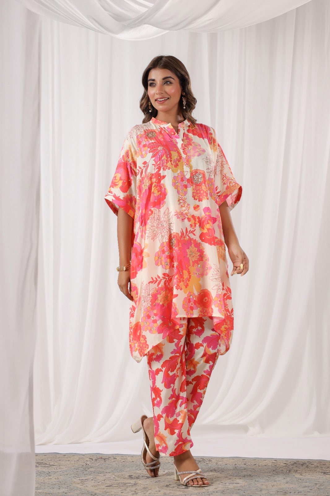 Floral cream Muslin silk co ord set