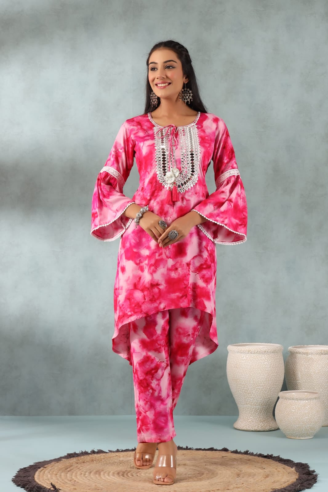 Shibori pink real mirror co ord set