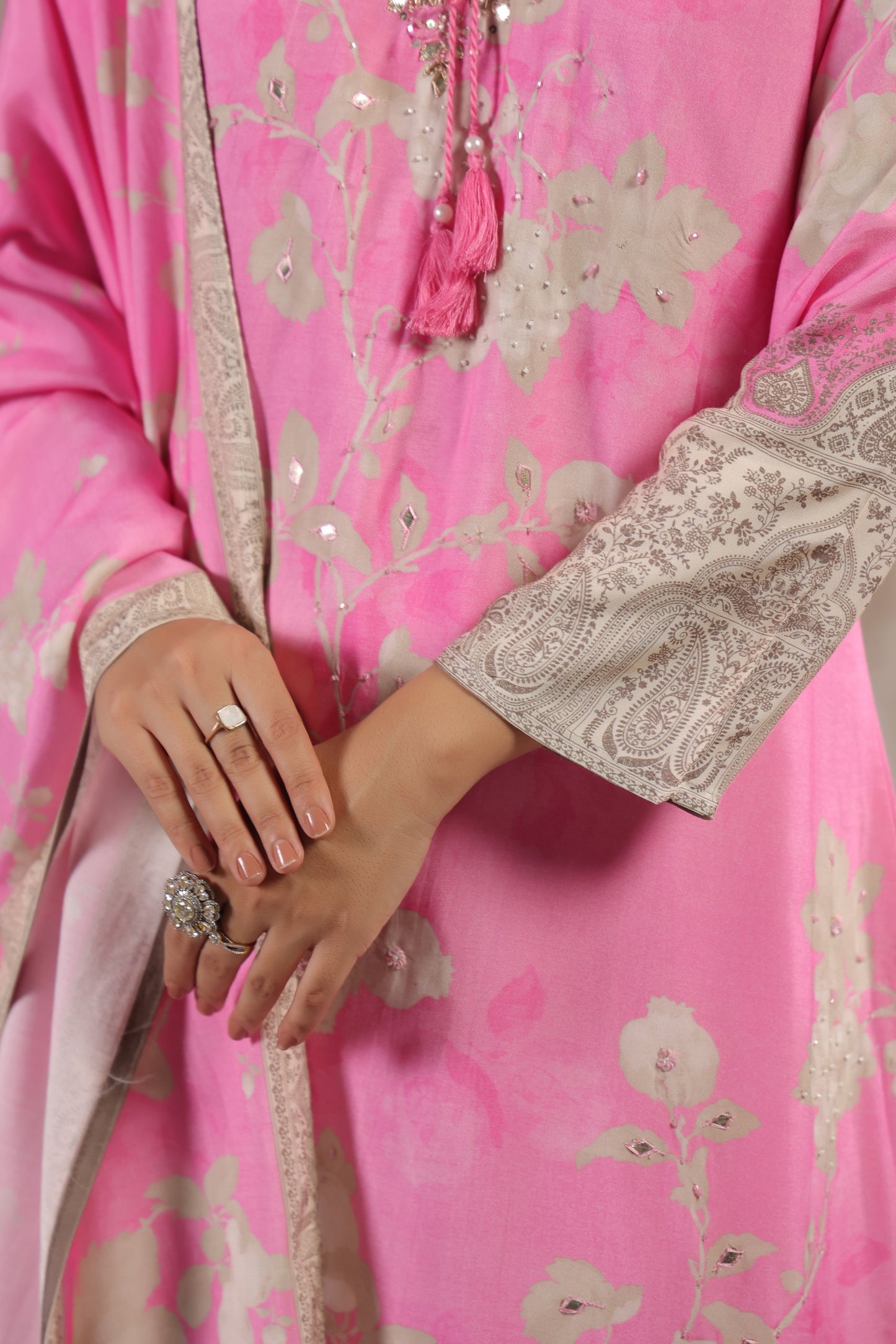Baby pink digit muslin silk suit