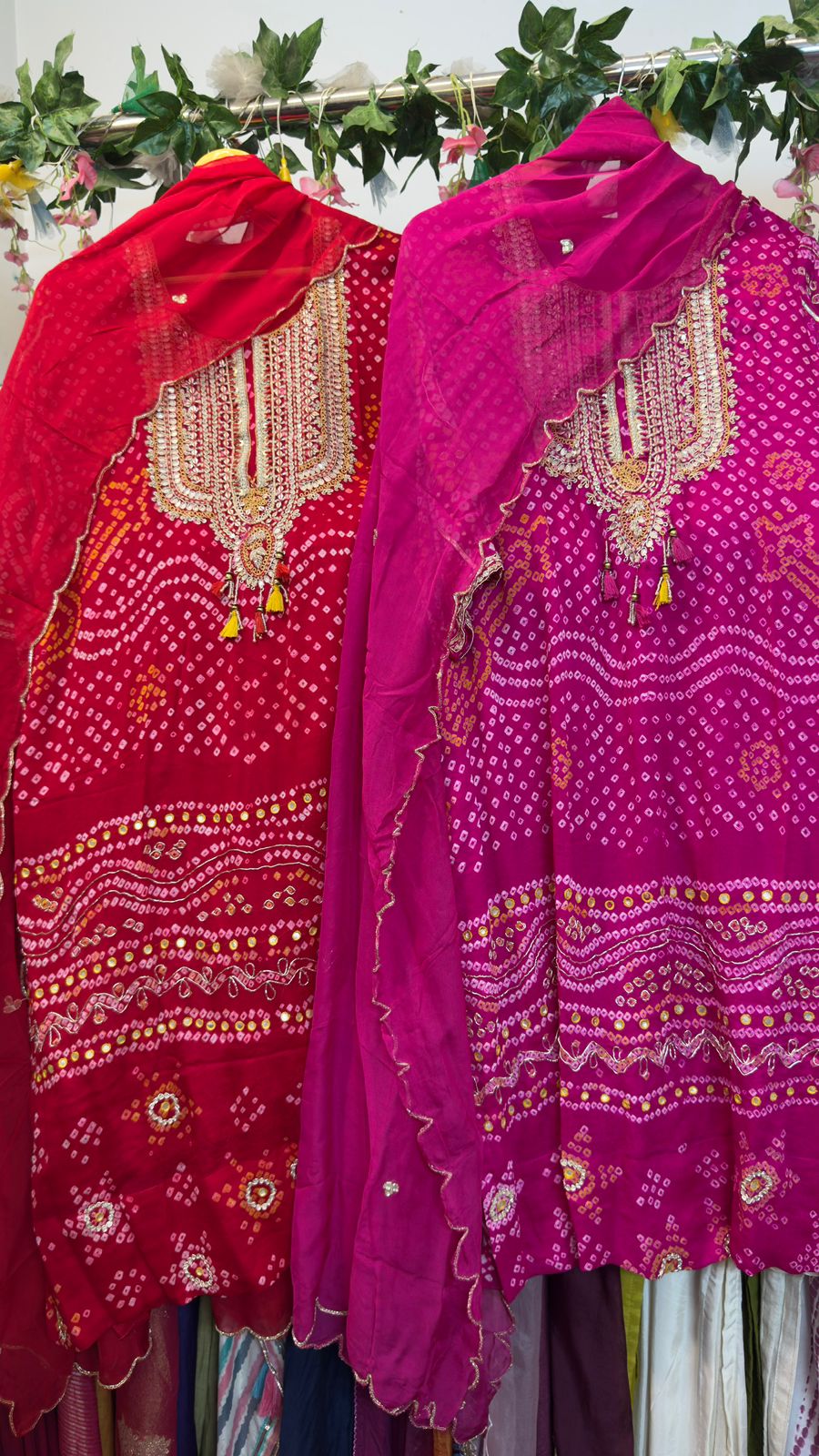 Bandhani Farshi pants pure Georgette suit with handwork silk bottom & organza Dupatta