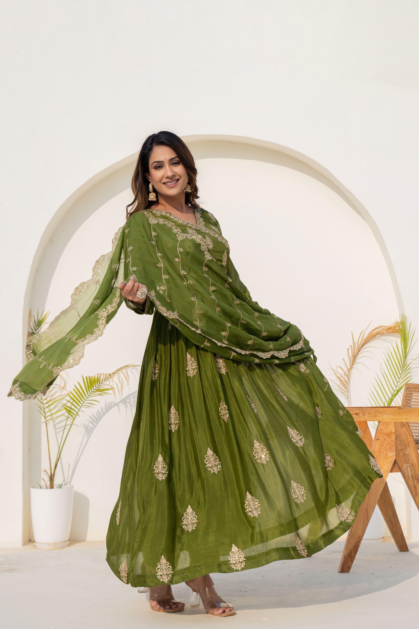 Mehendi green silk Anarkali