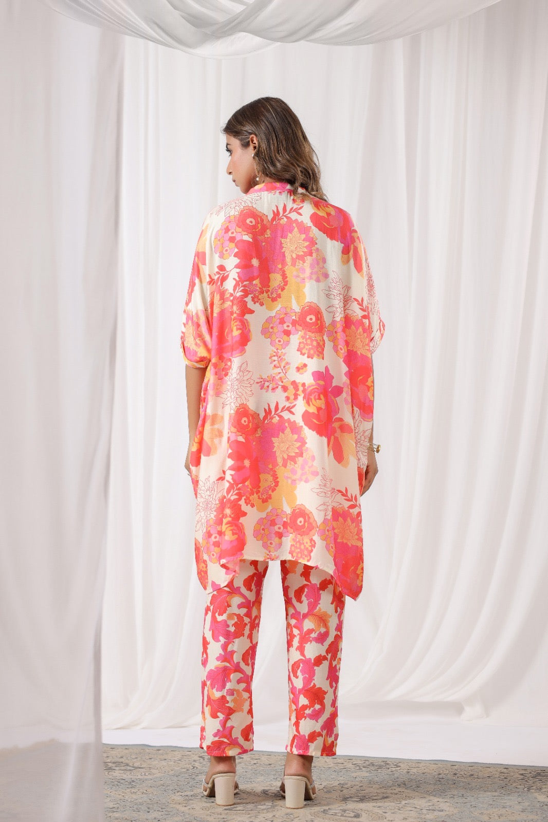 Floral cream Muslin silk co ord set