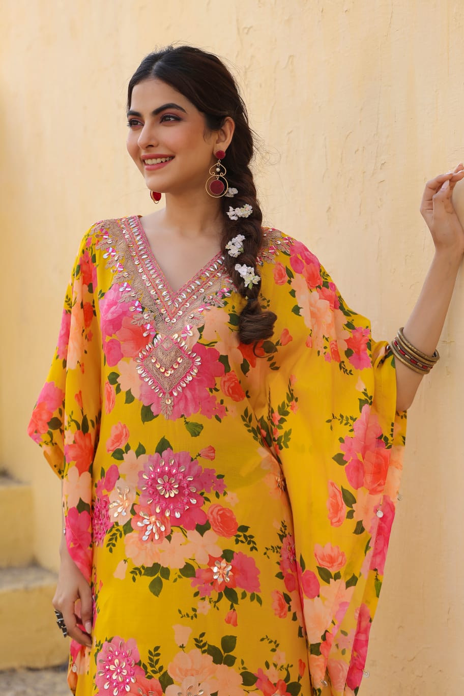 Modal kaftan pink/yellow