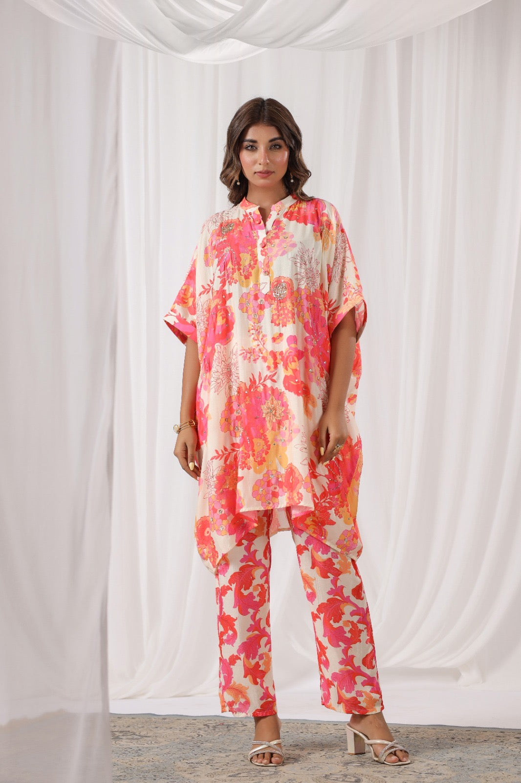 Floral cream Muslin silk co ord set