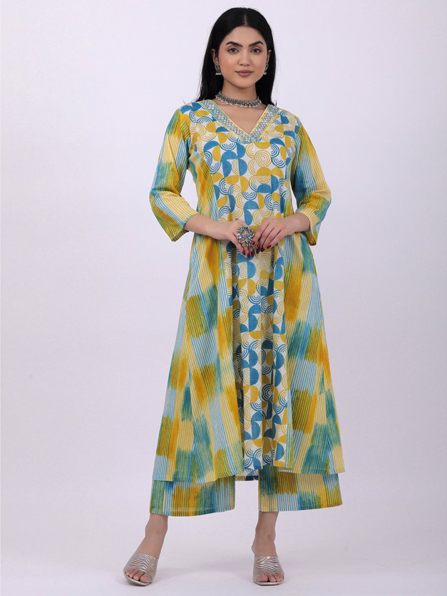 Aline pink and green shades kurta pant