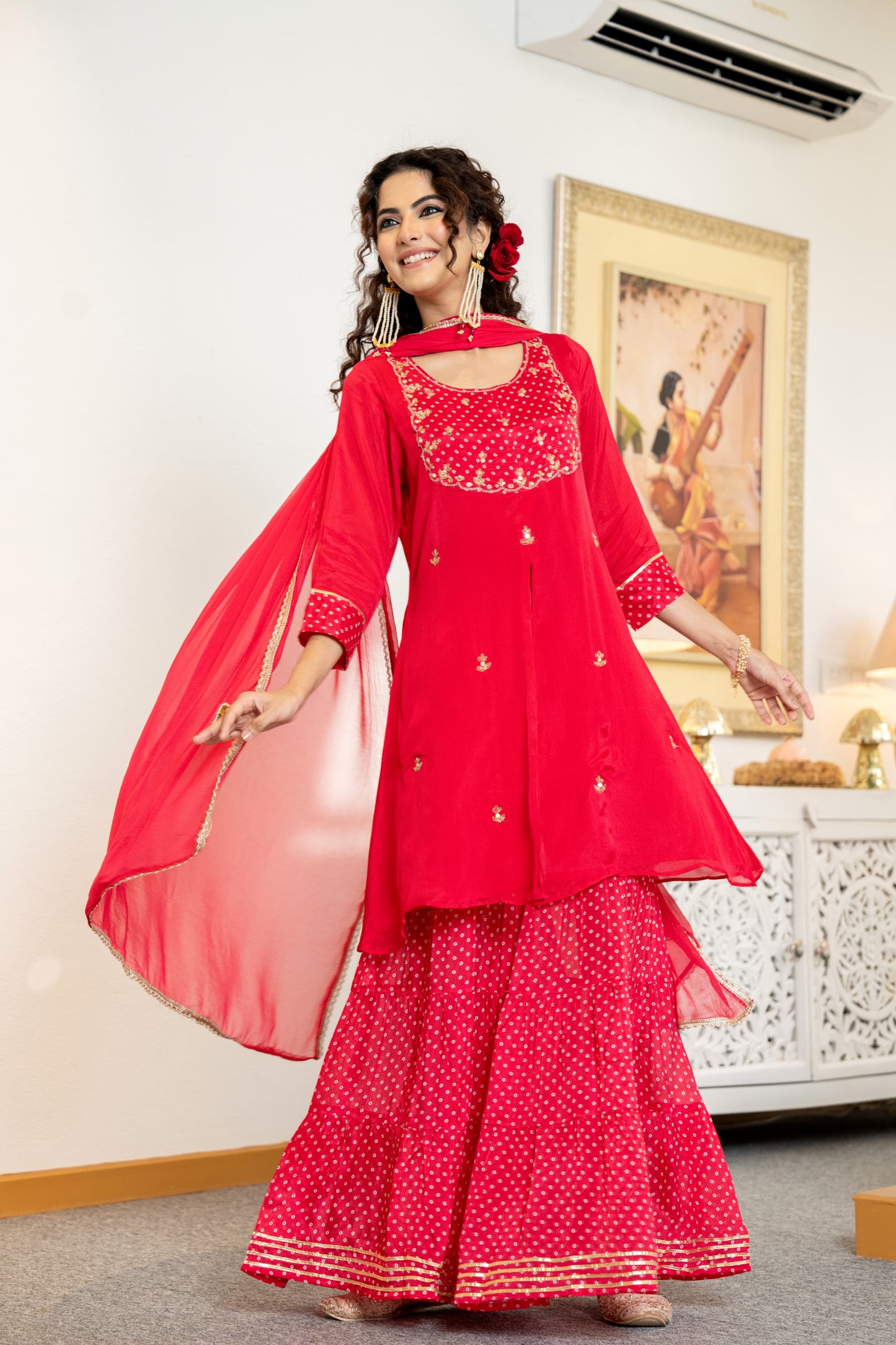 Red Bandhani divider set