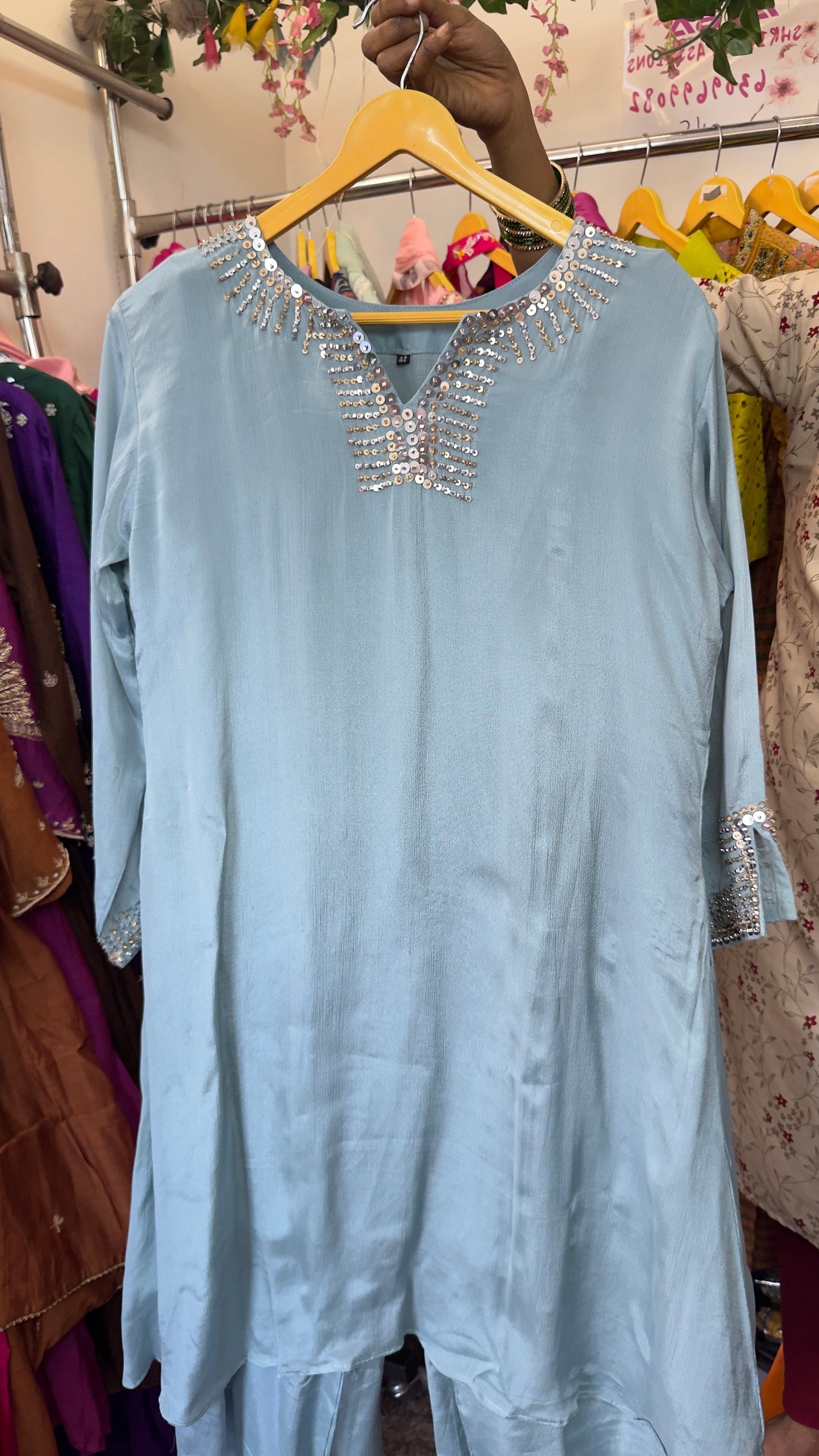 Chinon ice blue & brown co ord set