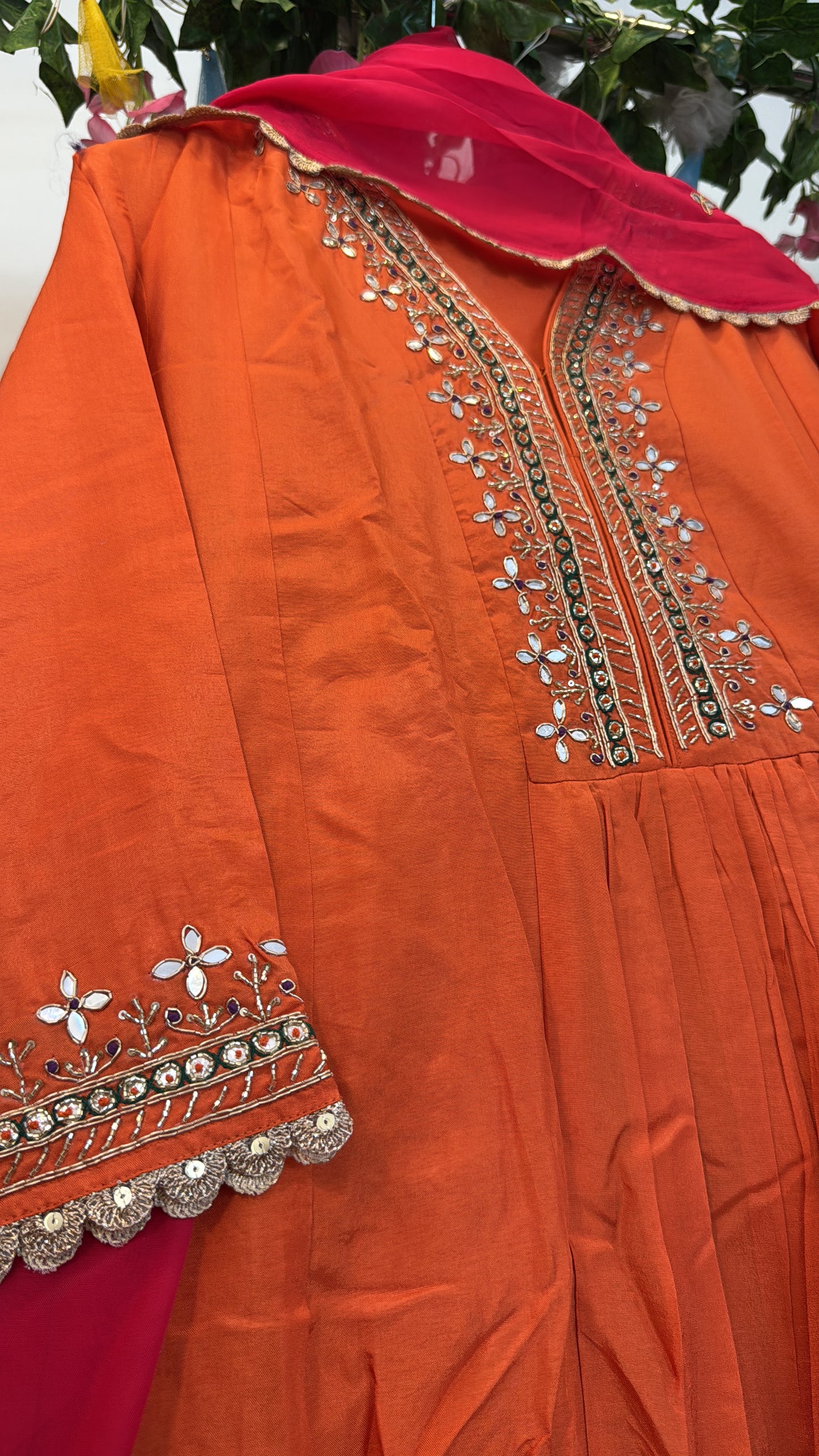 Orange hand work Anarkali