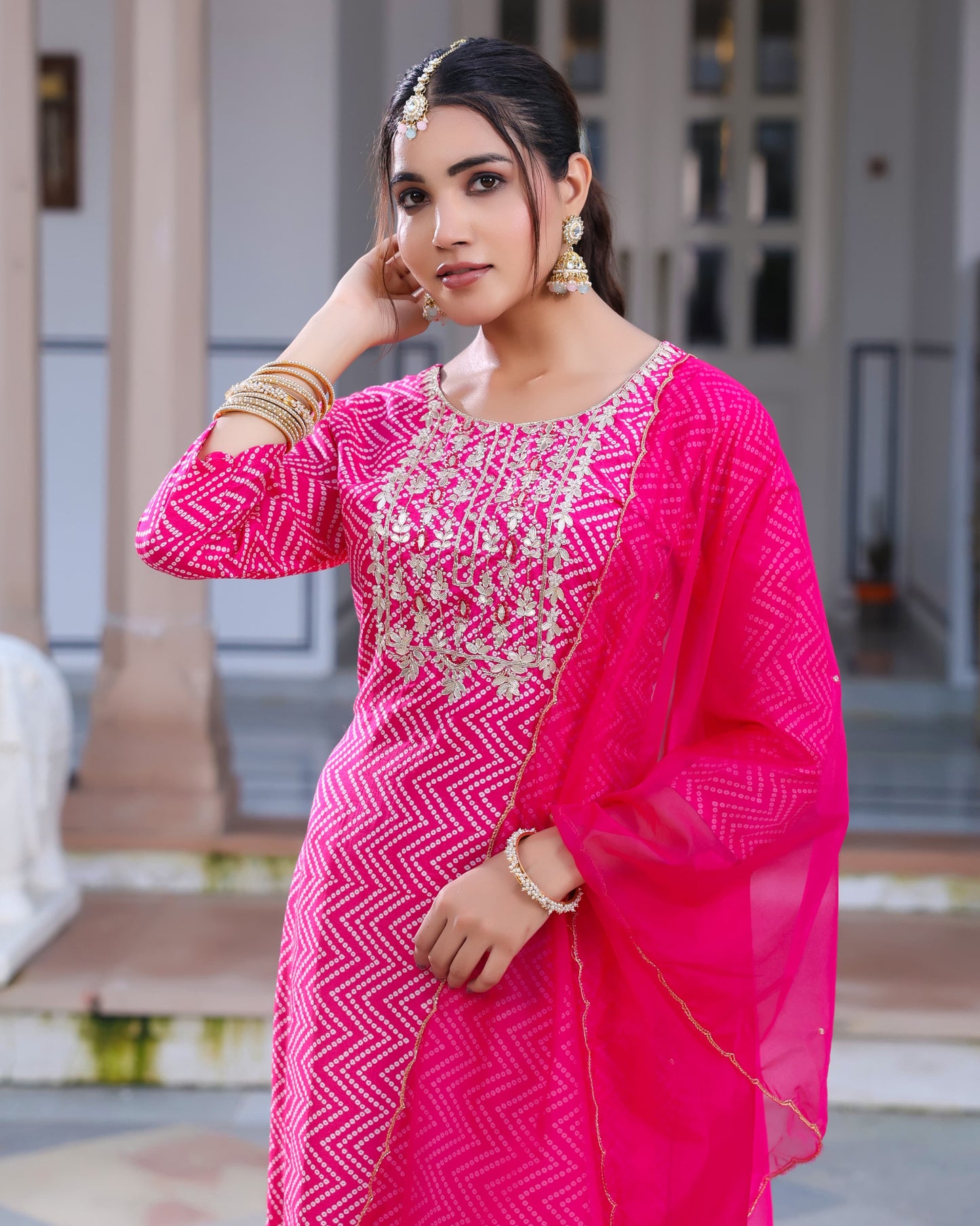 Pink/puple Bandhani pure muslin suit
