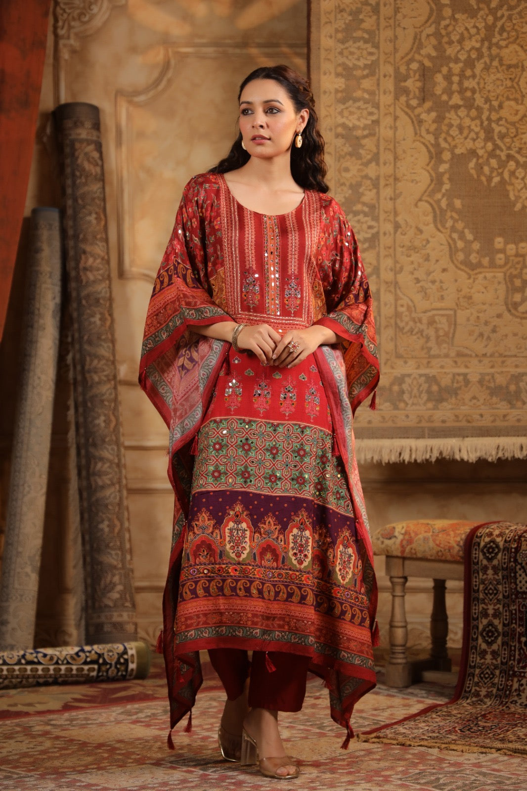 Maroon classy digit print kaftan