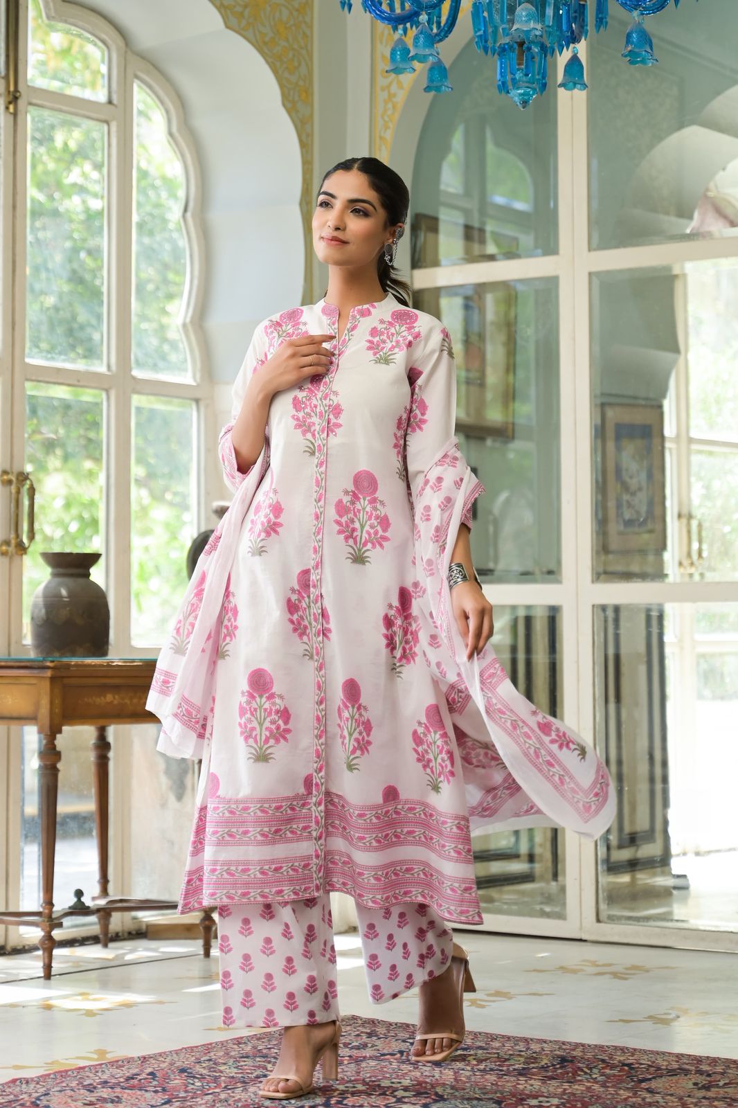 Hand block cotton Aline suit