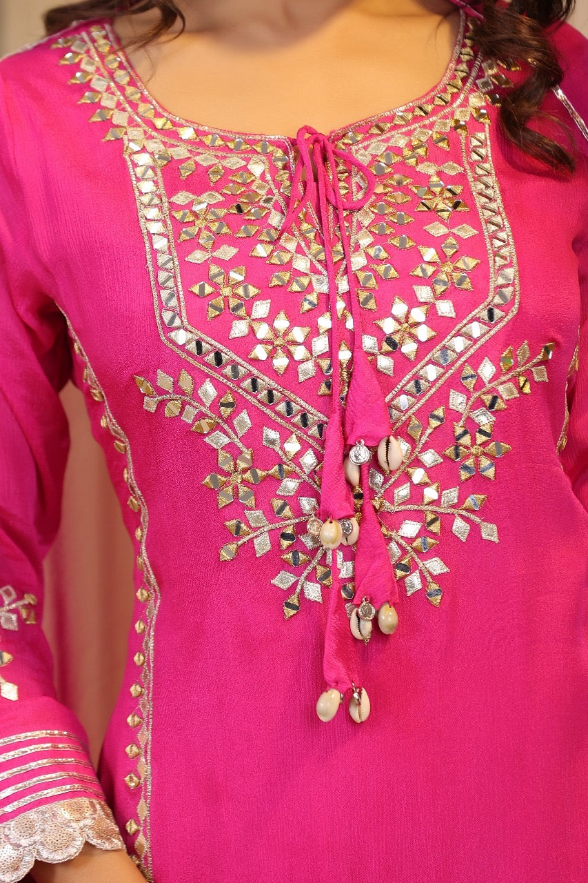 Rani pink real mirror chinon Sharara set