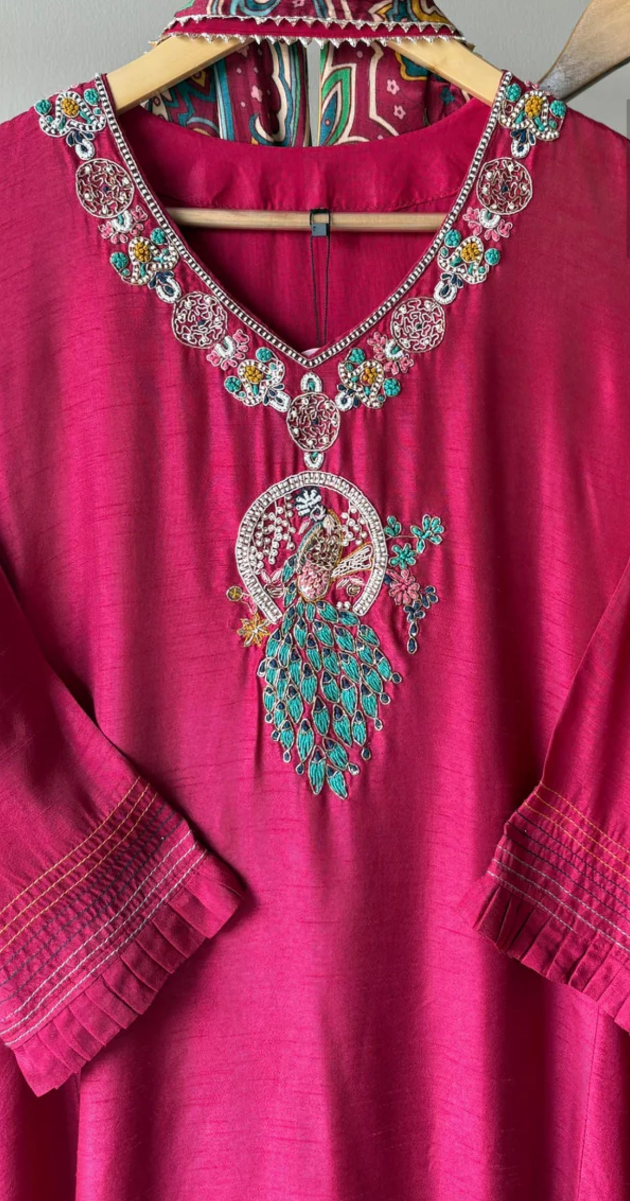 Beautiful rassberry Rani silk suit with Gajji dupatta