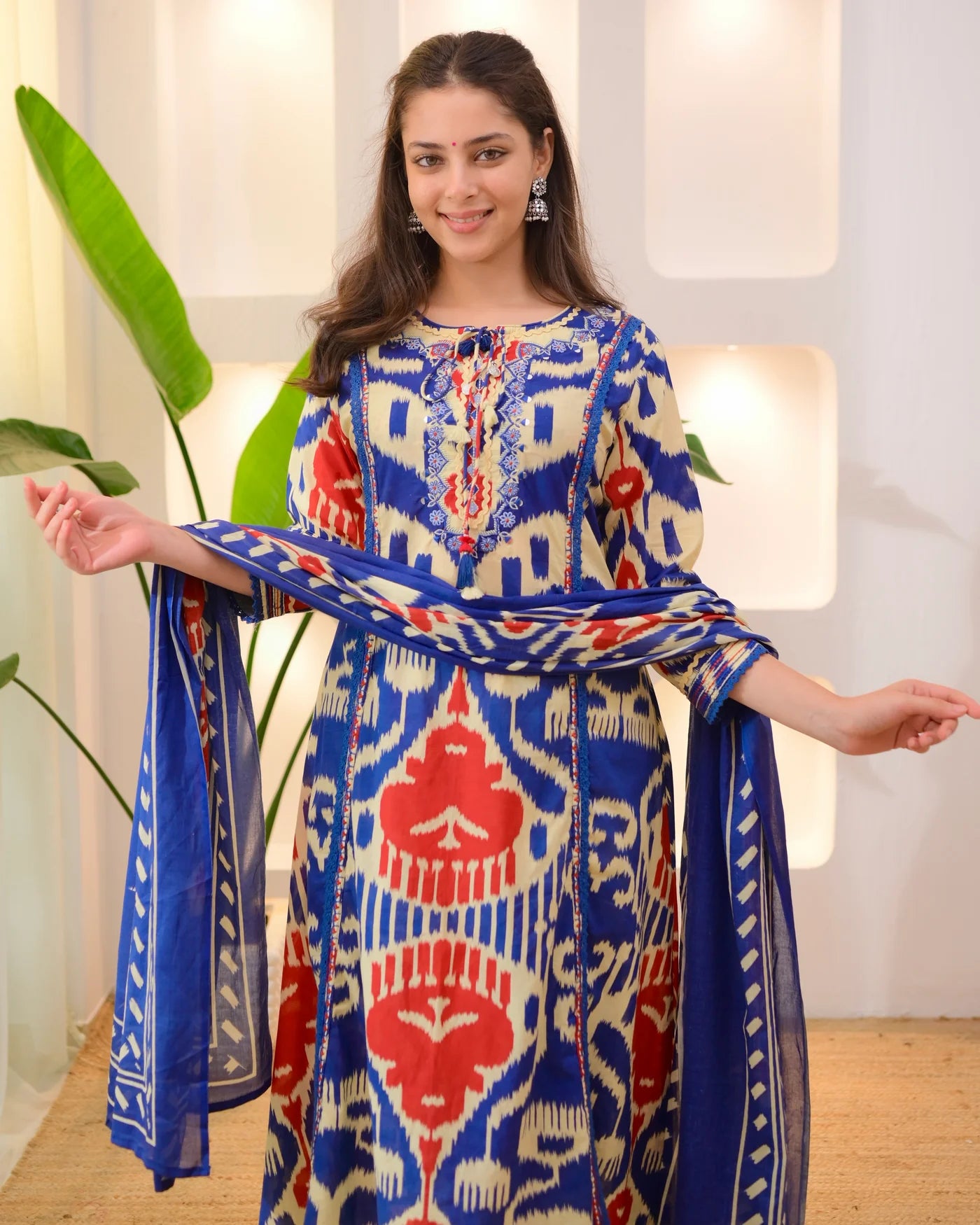 Royal blue BAROQUE A LINE HANDWORK COTTON SUIt