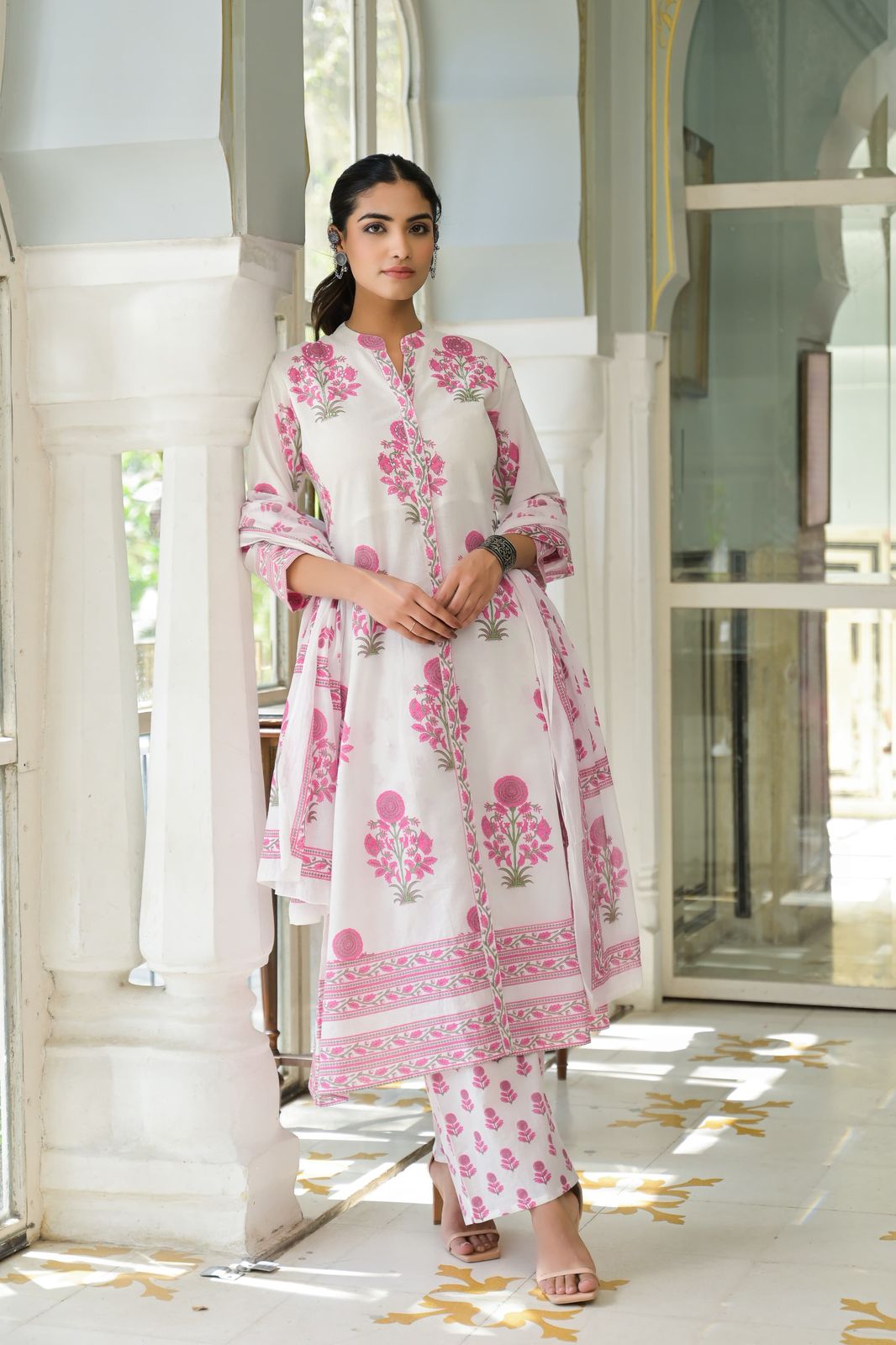 Hand block cotton Aline suit