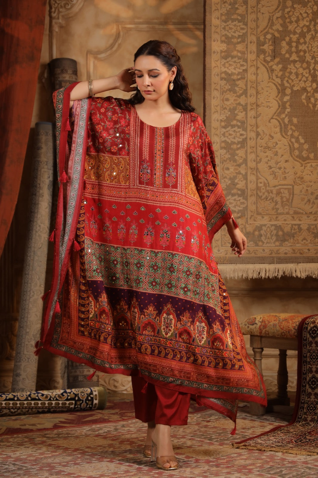 Maroon classy digit print kaftan