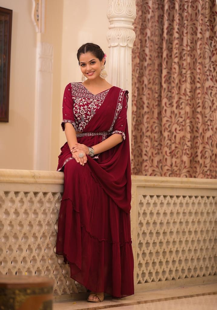 Marron Ready to wear saree