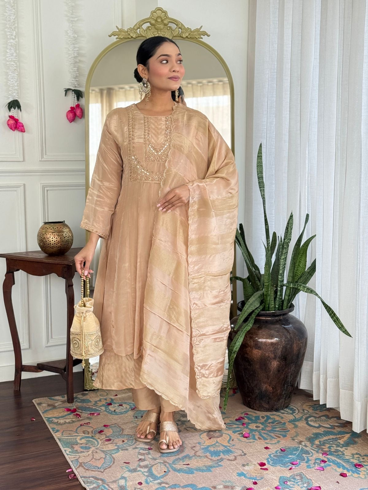 Crepe double layer anarkali with tissue Dupatta