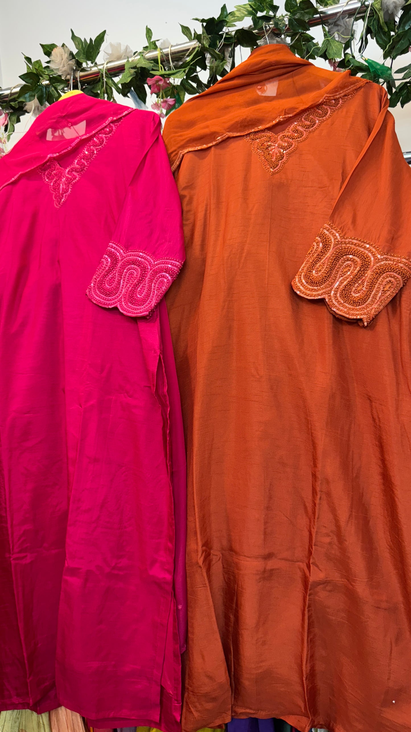 Not hand work rust/pink silk suit