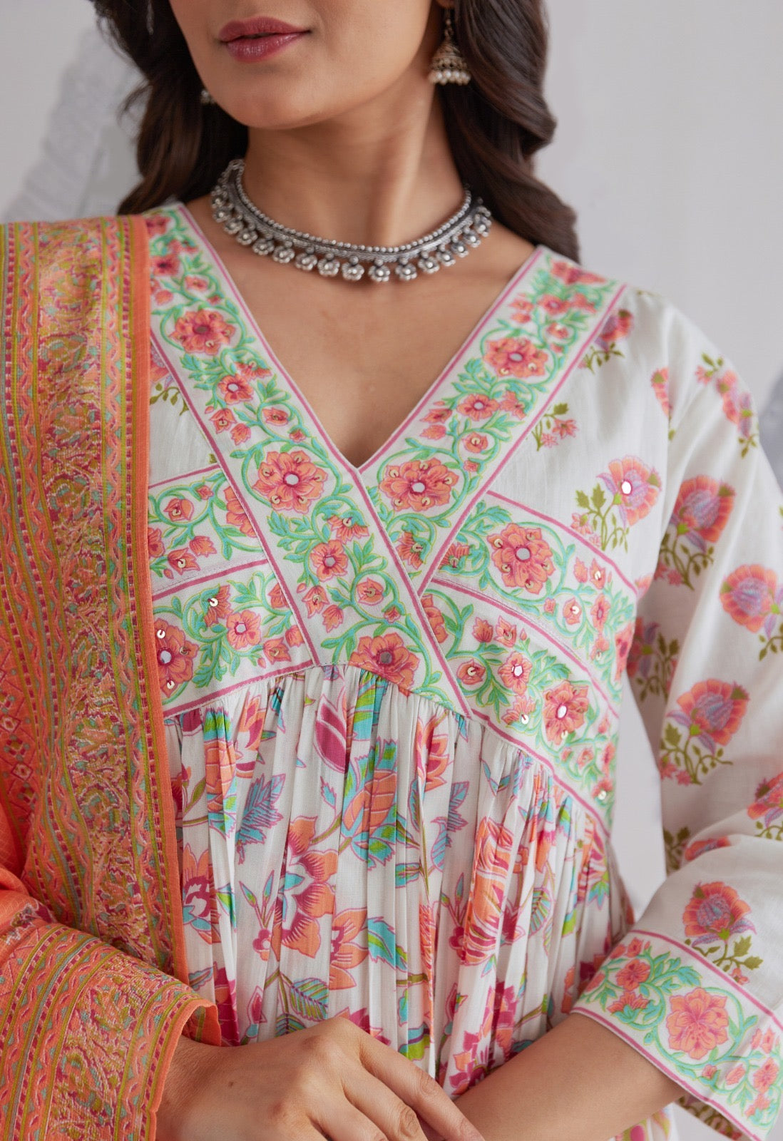 Alia peach green cotton Anarkali