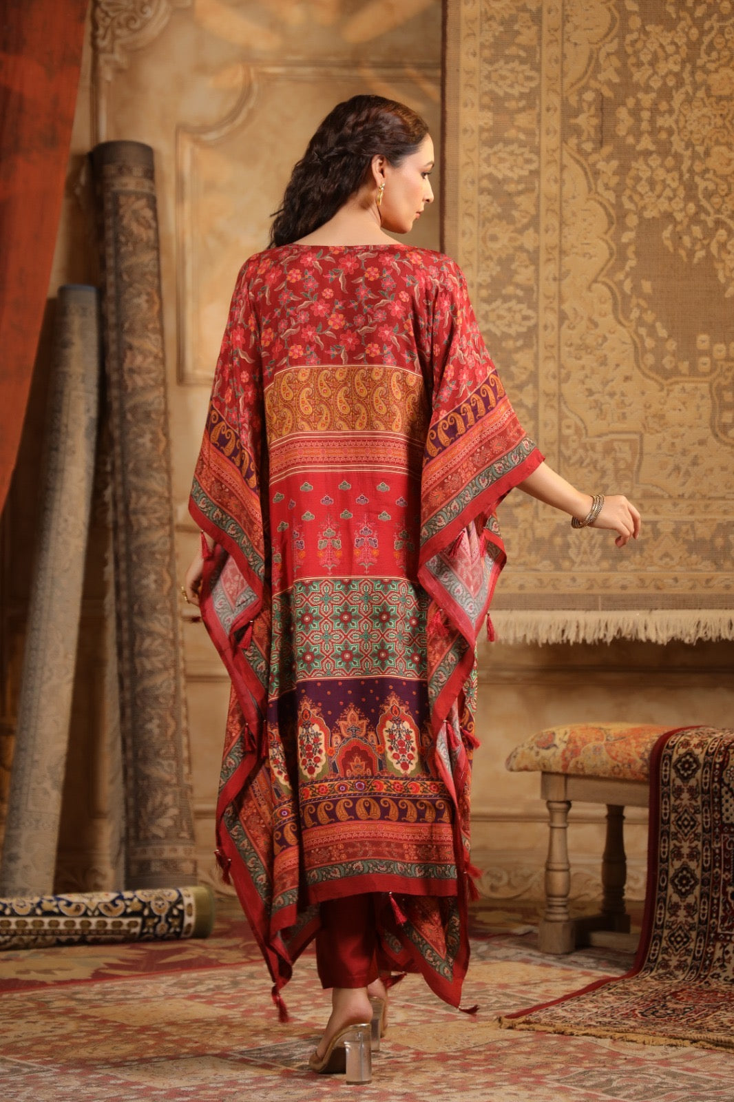 Maroon classy digit print kaftan