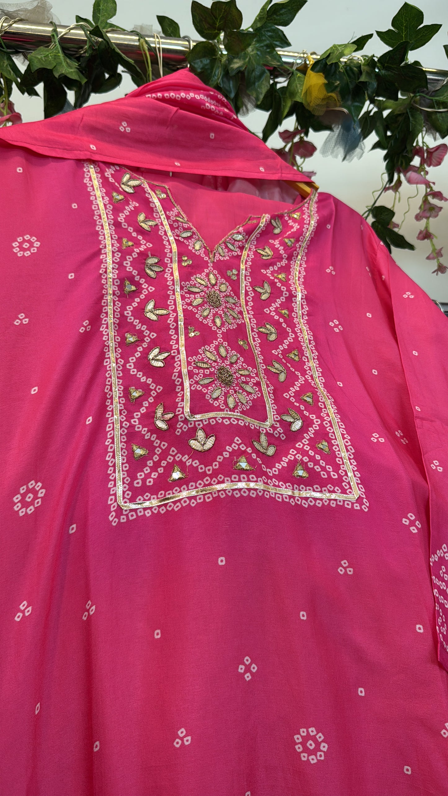 Pink gota Bandhani pure silk suit
