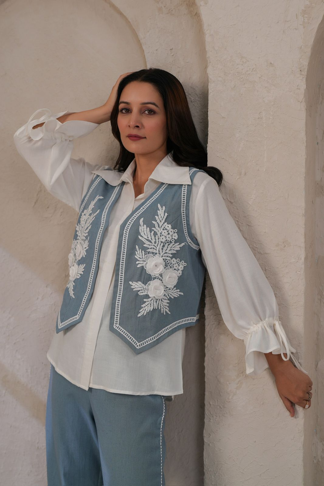 Blue Demin cotton jacket style Co ord set