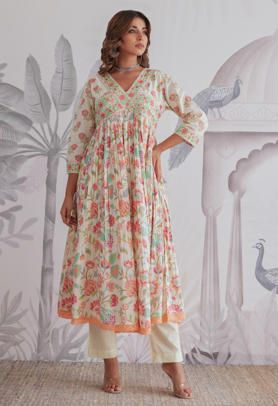 Alia peach green cotton Anarkali