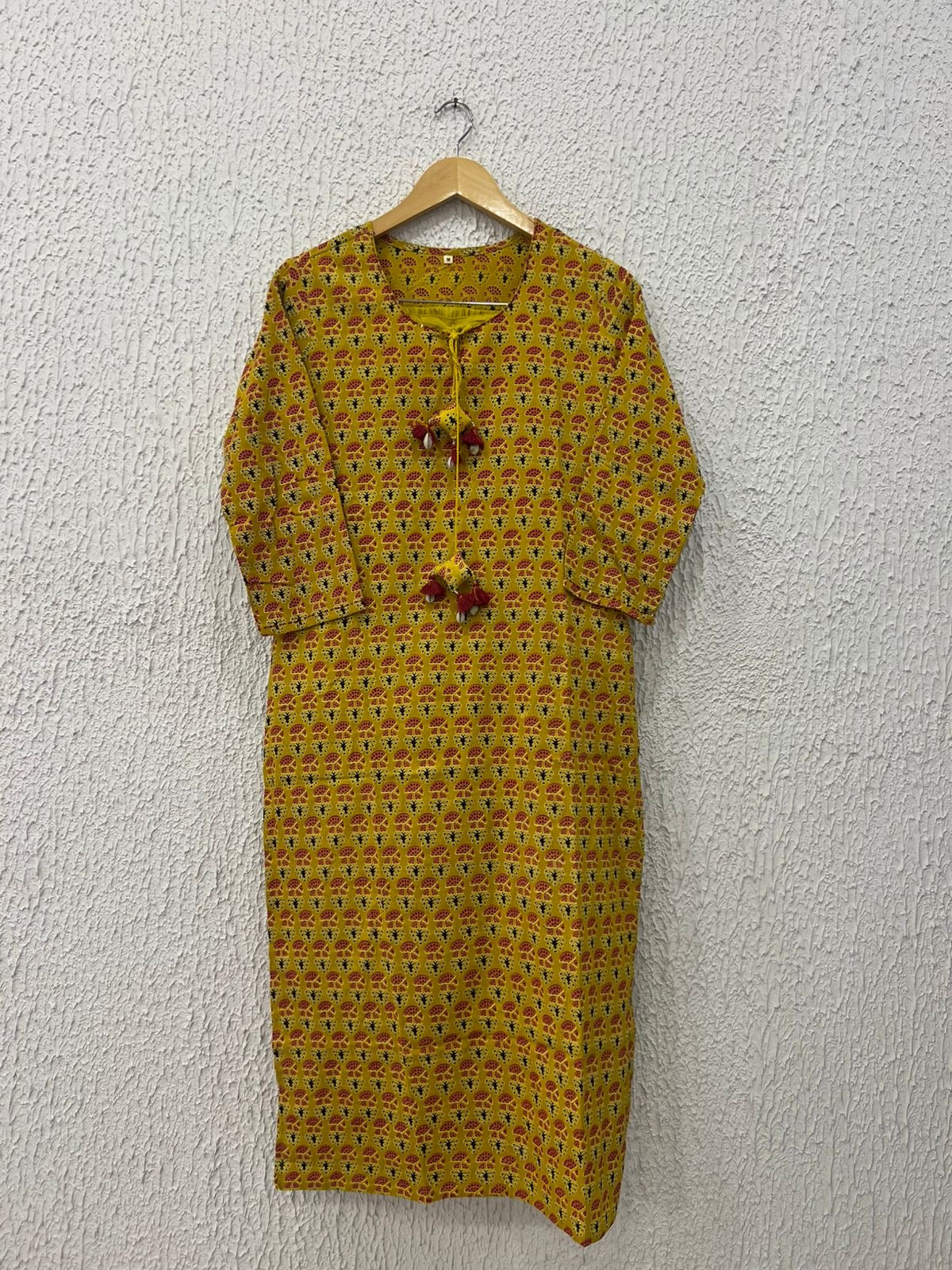 Yellow Ajrakh appliqué cotton suit