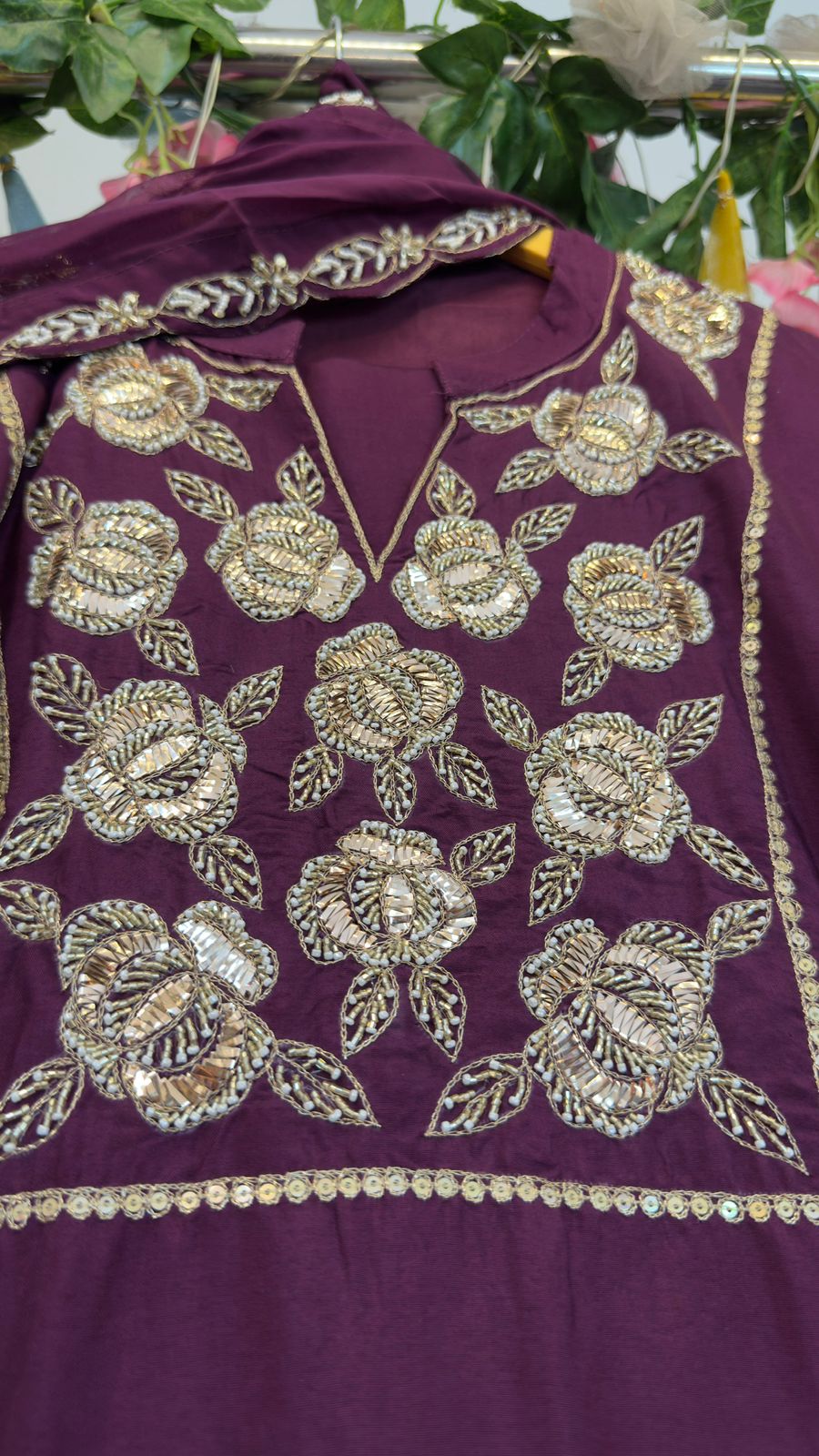 Premium silk straight suit with pants and soft organza Dupatta