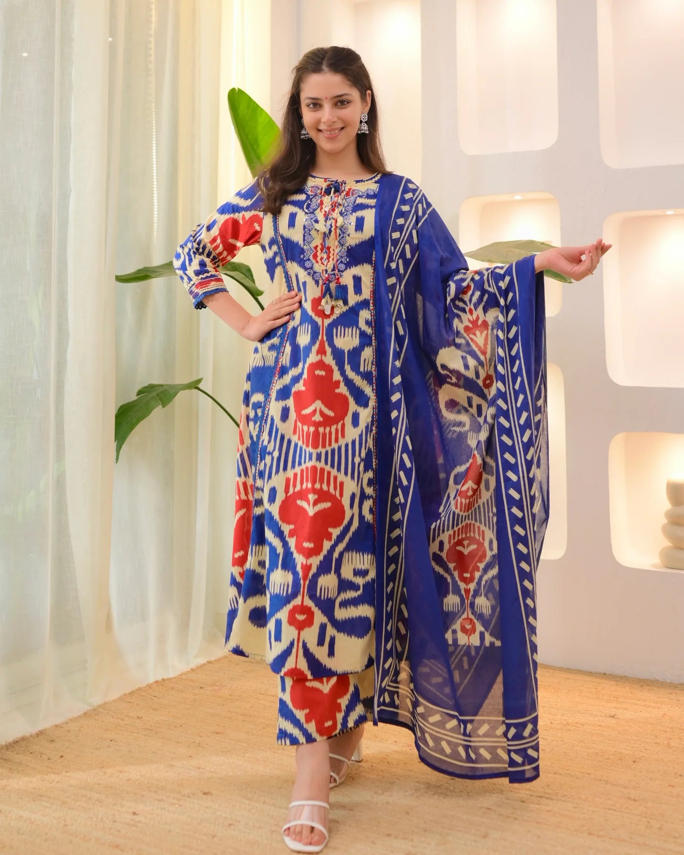 Royal blue BAROQUE A LINE HANDWORK COTTON SUIt