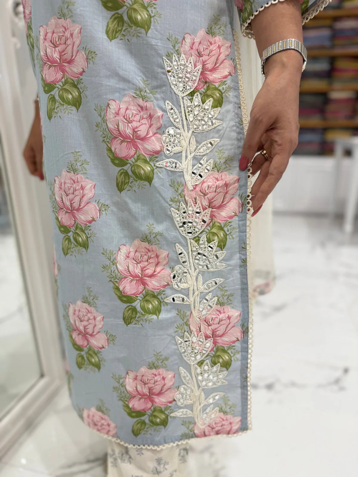 Floral blue cotton adaa suit