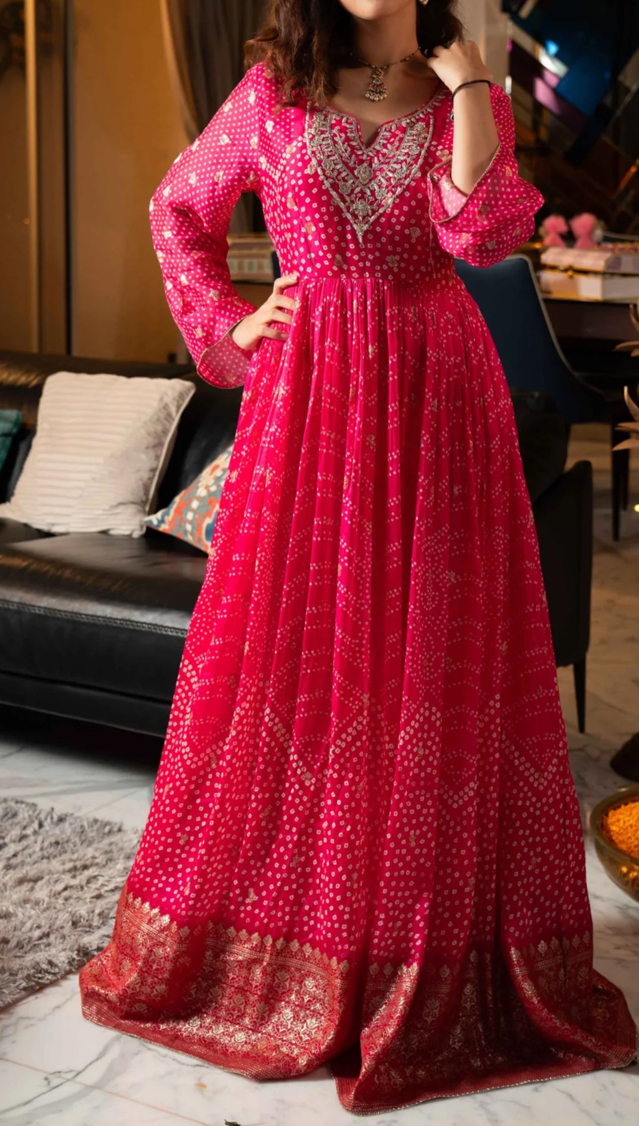 Pink Organza Festive Wear Anarkali gown