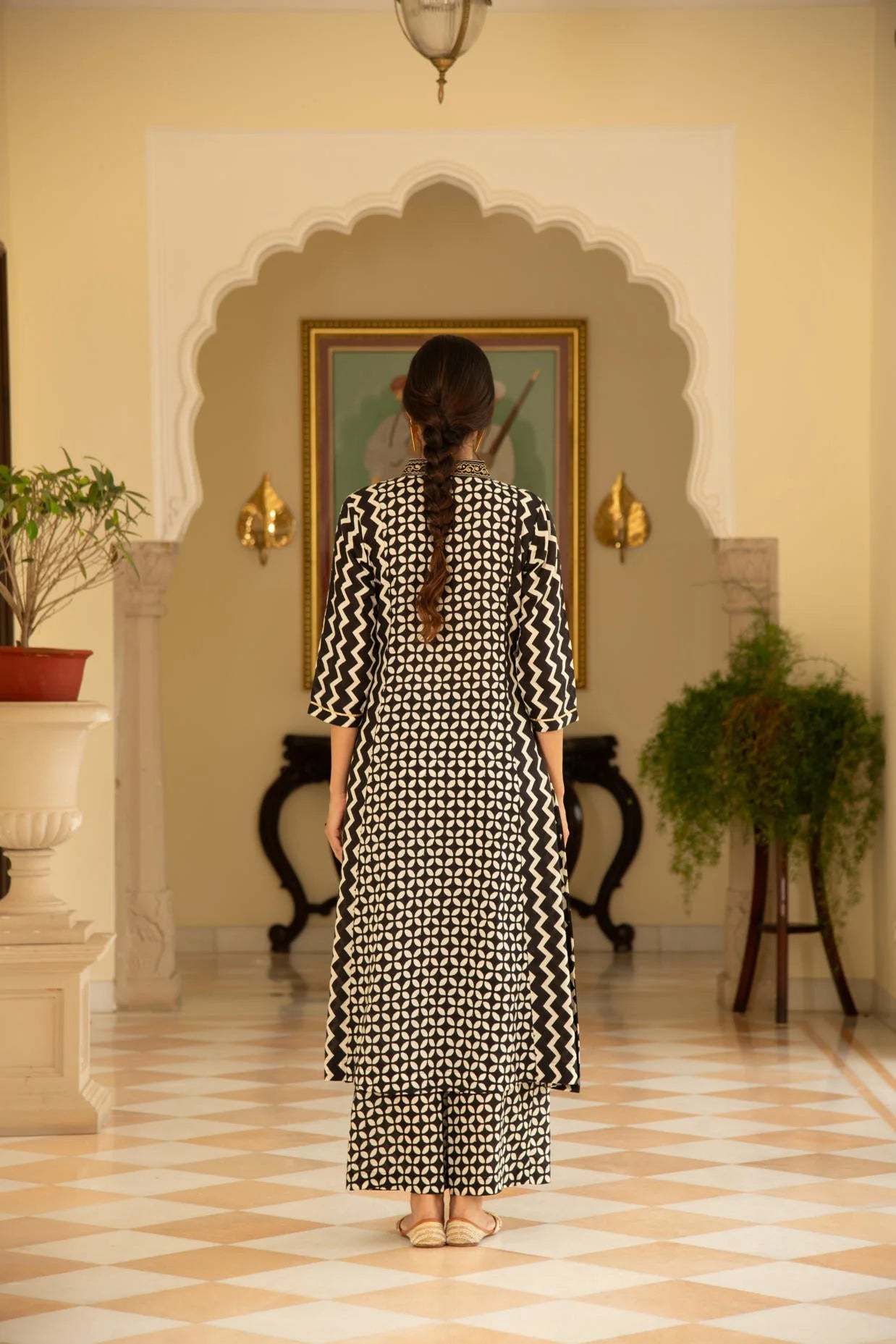 Monochromatic black A-Line Embroidered Kurta Pant Indian Co ord