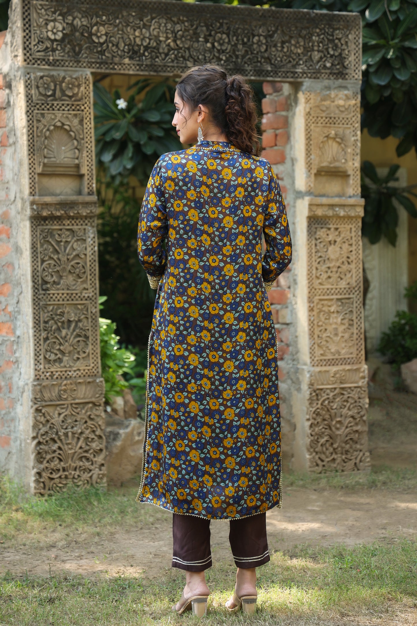 Brown/mustard Gajji kurta pant