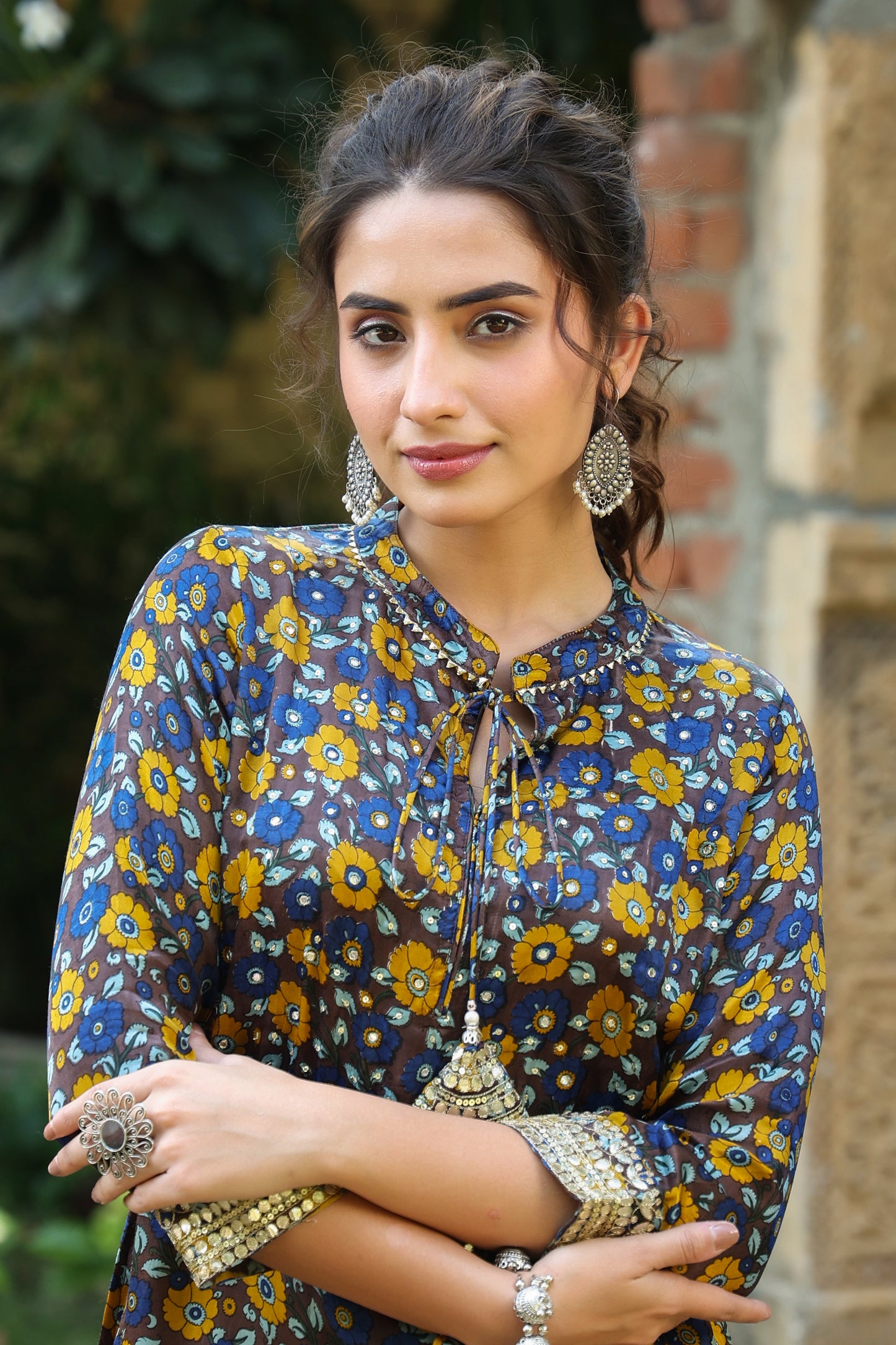 Brown/mustard Gajji kurta pant