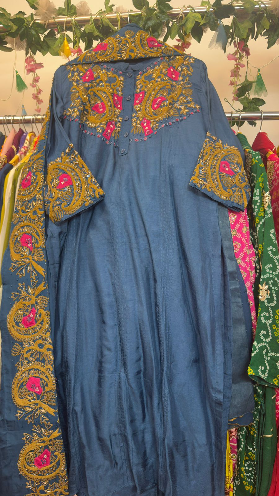 African blue handwork mul chandari suit