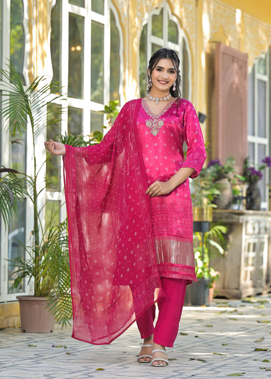 Pink Bandhani gajji suit