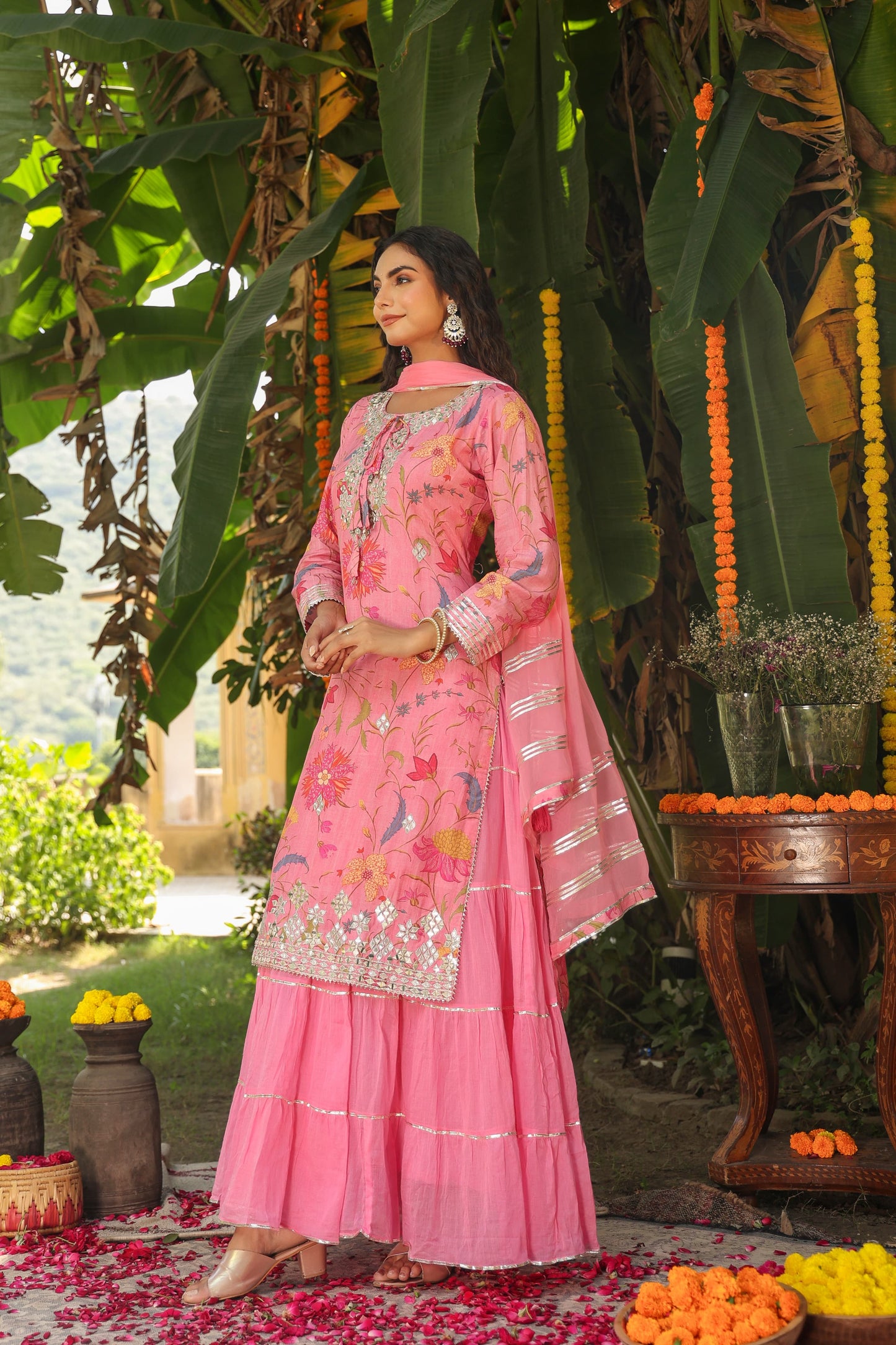 Pink gota Indian gown