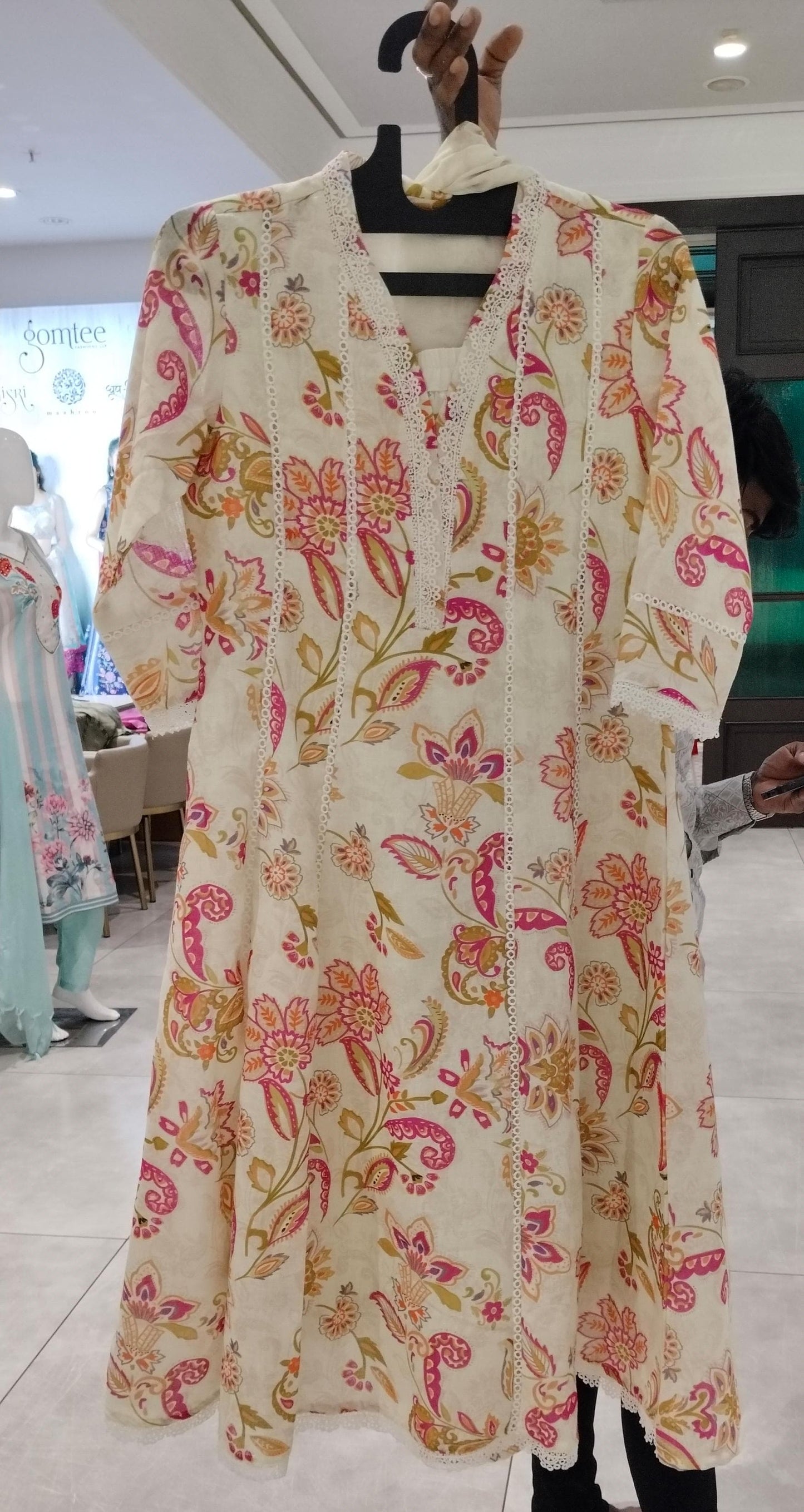 Ivory linen cotton Anarkali