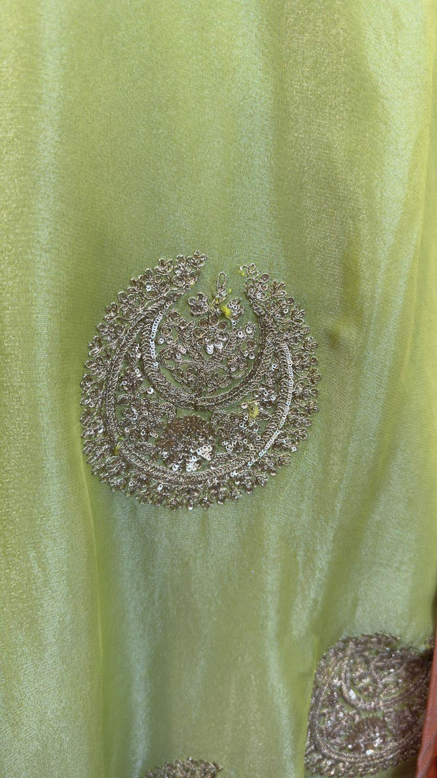 Glass tissue suit with palzoo and Dupatta