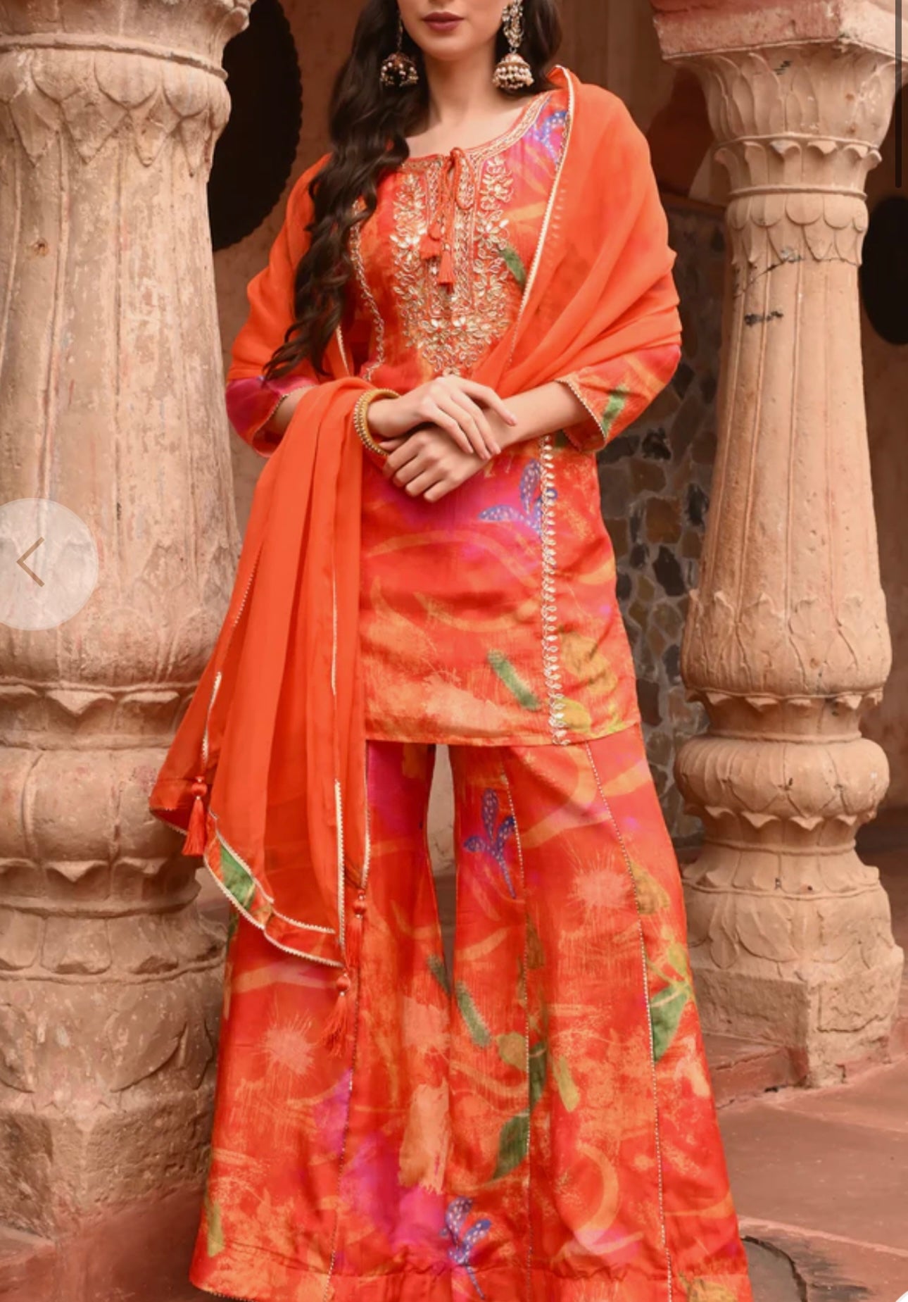 Orange muslin silk sharara