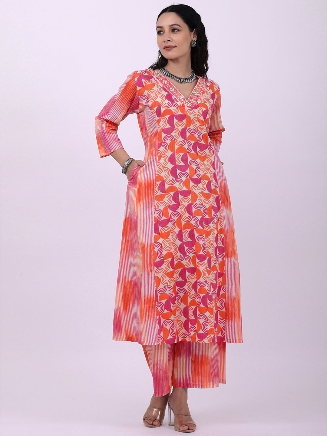Aline pink and green shades kurta pant