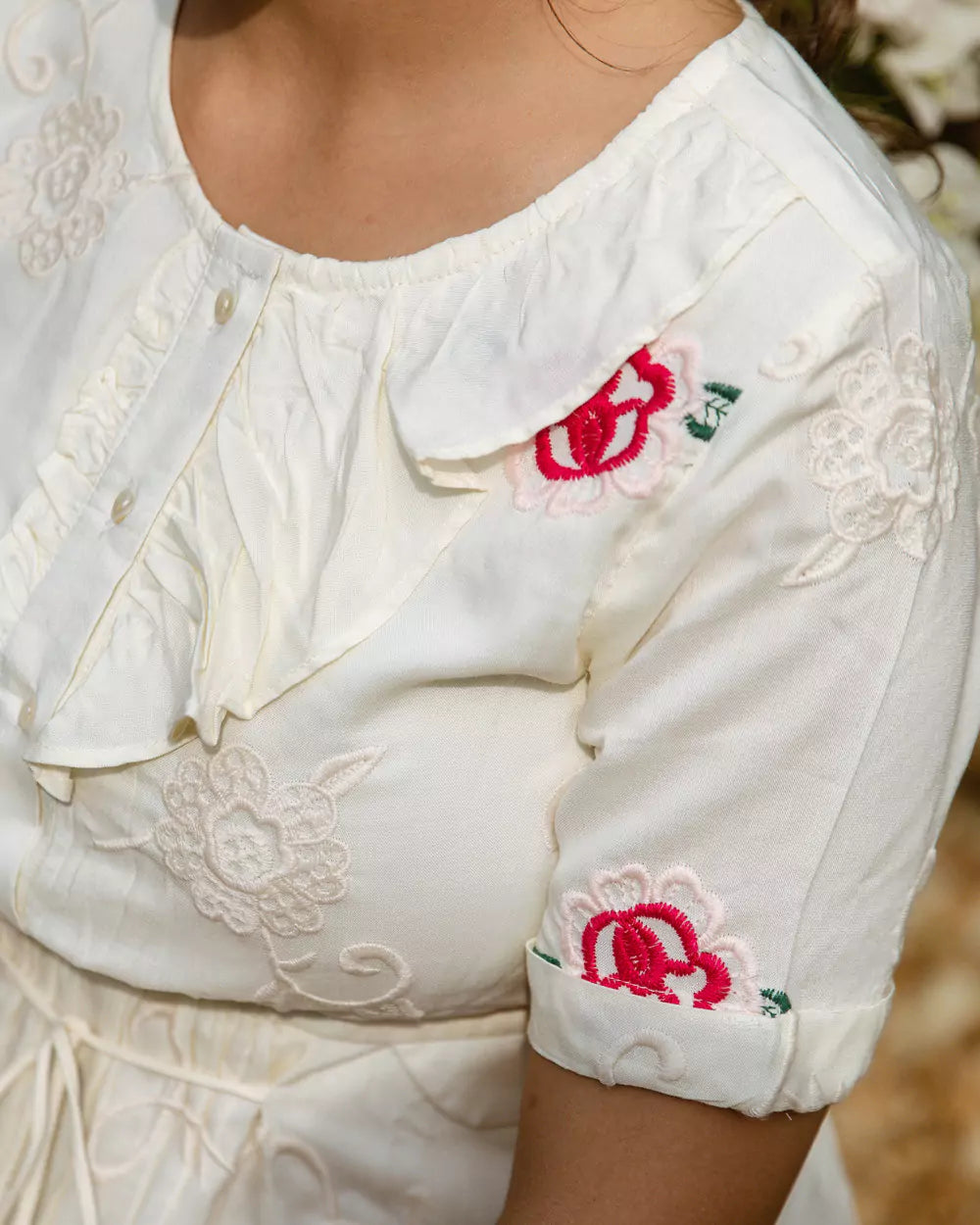 Rose off white embroidery dress