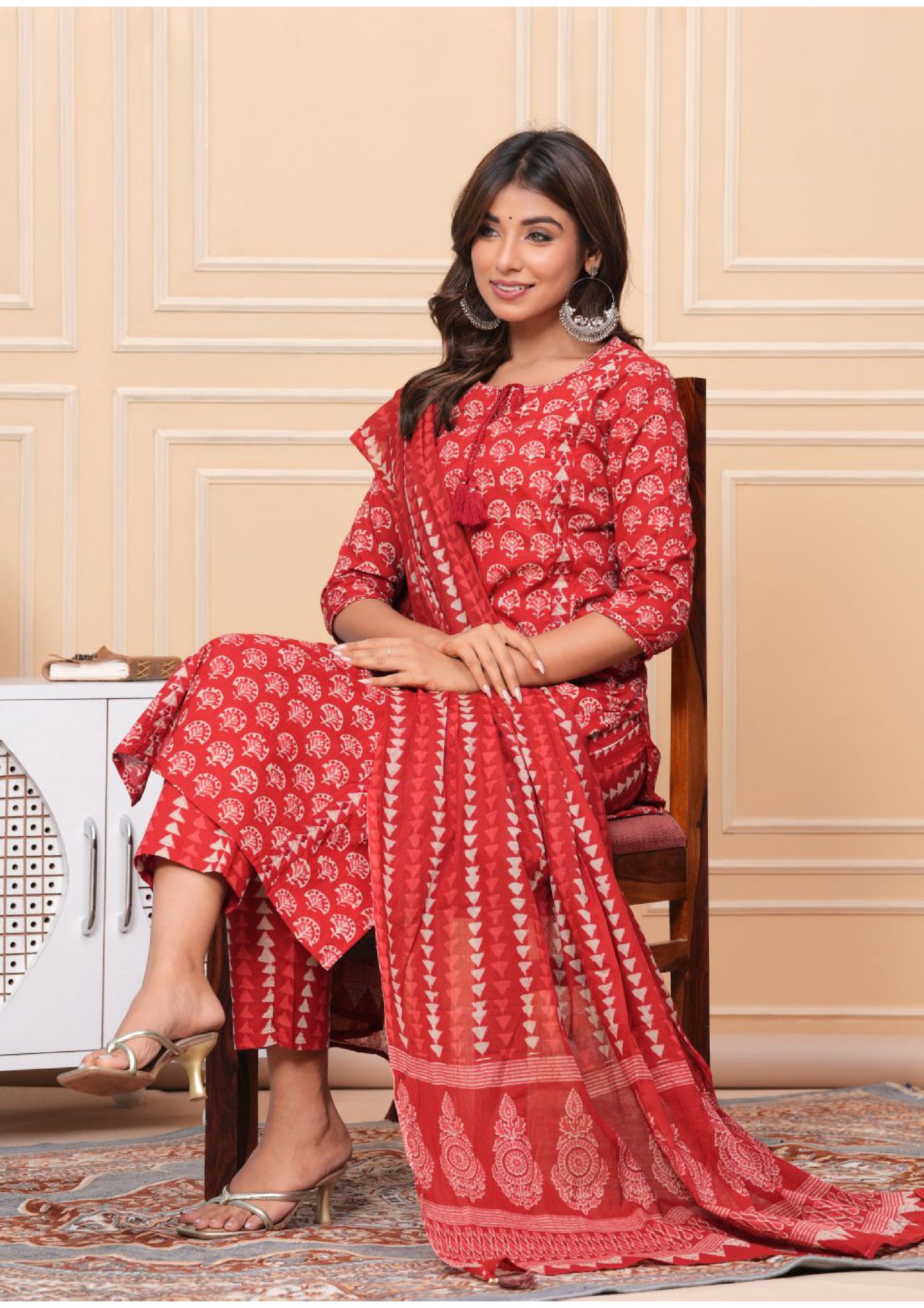 Pure cotton mitta red with real mirror work