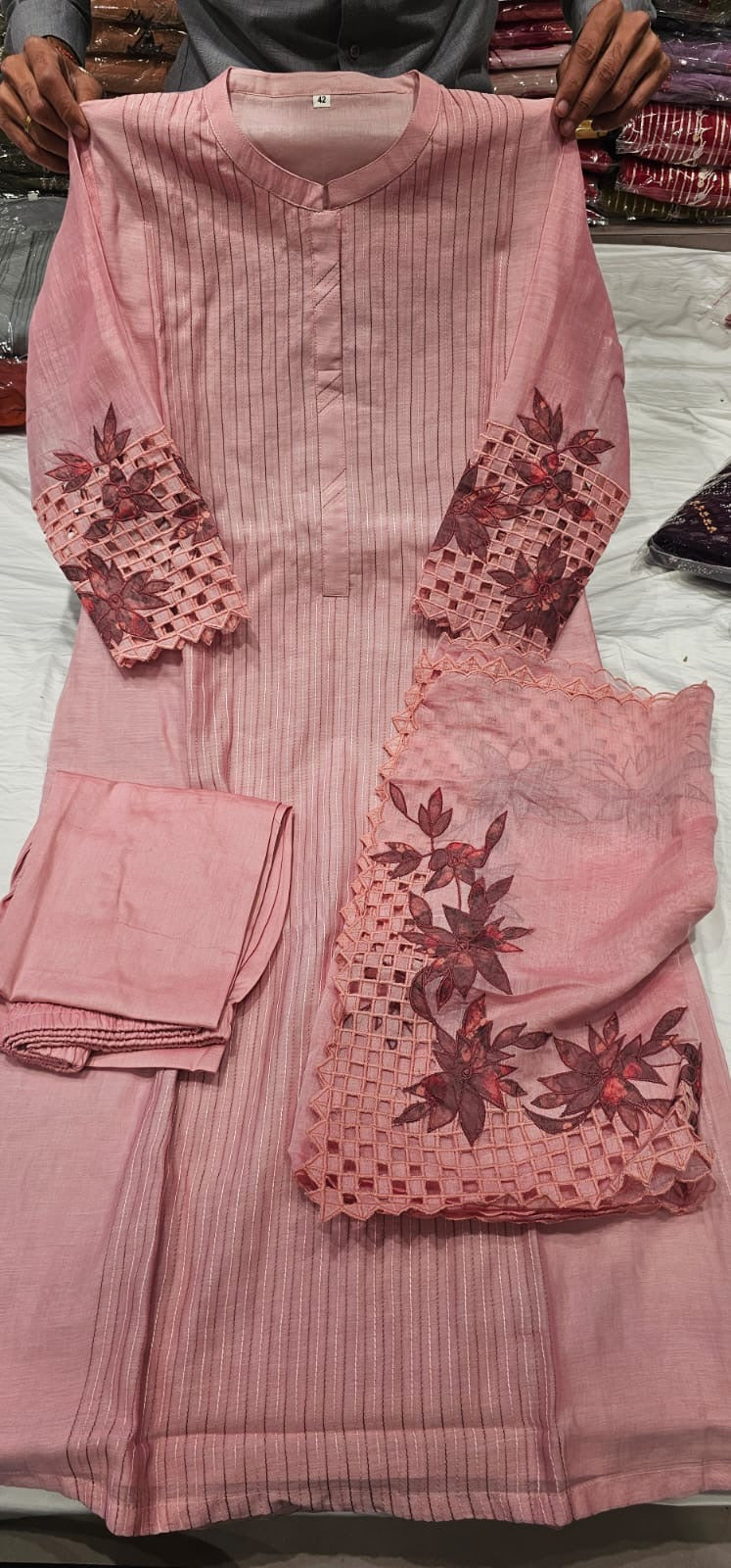 Cut work mul chandari suit
