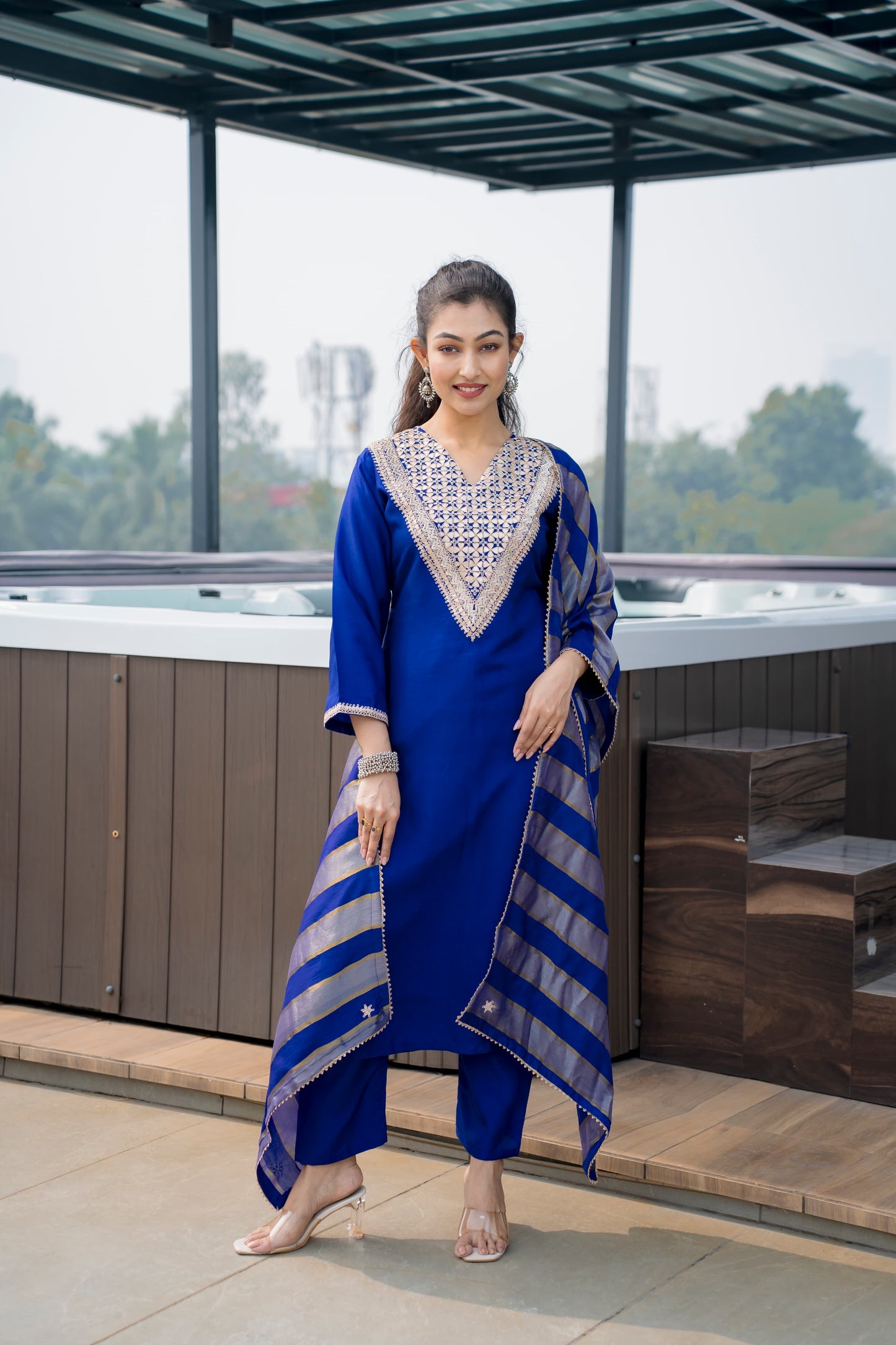 Heavy v work silk suit